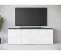 Slavia Maison Commode Chambre Vera 180cm, Meuble de Rangement, Commode pour Le Salon, Portes et Tiroirs, Verre Décoratif, Push-to-Open, Corps Matera et Façades en Blanc Brillant