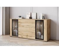 Slavia Maison Commode pour la Chambre à Coucher, Commode pour Le Salon, Meubles pour la Chambre à Coucher, Caro SB 150 LED avec Vitrine et 3 Tiroirs, Push-to-Open, Finition Complète Chêne Wotan