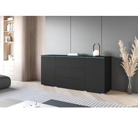 Slavia Maison Commode pour la Chambre à Coucher Vera 150, Commode pour Le Salon, Meubles pour la Chambre à Coucher, 3 Tiroirs 2 Portes Push-to-Open, Finition Complète en Noir Graphite