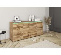 Slavia Maison Commode pour la Chambre à Coucher Vera 150, Commode pour Le Salon, Meubles pour la Chambre à Coucher, 3 Tiroirs 2 Portes Push-to-Open, Finition Complète en Chêne Wotan