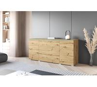 Slavia Maison Commode pour la Chambre à Coucher Vera 150, Commode pour Le Salon, Meubles pour la Chambre à Coucher, 3 Tiroirs 2 Portes Push-to-Open, Finition Complète en Chêne Artisan