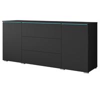 Slavia Maison Commode pour la Chambre à Coucher Vera LED 150, Commode pour Le Salon, Meubles pour la Chambre à Coucher, Éclairage, 3 Tiroirs 2 Portes, Finition Complète en Noir Graphite