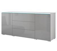 Slavia Maison Commode pour la Chambre à Coucher Vera LED 150, Commode pour Le Salon, Meubles pour la Chambre à Coucher, Éclairage, 3 Tiroirs 2 Portes, Corps Blanc et Façades Gris Brillant
