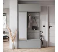 Slavia Maison Ensemble de Meubles d'entrée Tejo, Couleur Gris Palladium, avec revêtement Gris, Armoire avec Miroir et siège, Meubles d'entrée, Rangement