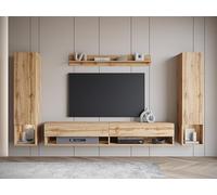 Slavia Maison Ensemble Meuble TV Amadeo II Mural Suspendu avec Éclairage LED, Couleur Wotan, Design Moderne avec Armoires, Panneau Stratifié