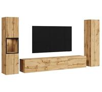 Slavia Maison Ensemble Meuble TV Berlin III Mural Suspendu ou sur Pied avec Vitrine en Verre et Éclairage LED, Design Moderne, Panneau Stratifié, Armoire, Couleur Wotan