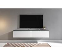 Slavia Maison Meuble TV Lowboard 140, Banc TV Suspendu ou sur Pieds, Commode de Salon sans Poignées, Stratifié, Corps Matera et Façades Blanc Brillant