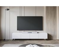 Slavia Maison Meuble TV Phuket 190, Banc TV Design Moderne, Commode de Salon sans Poignées, Fermeture Silencieuse, Pieds Obliques Noirs, Stratifié et MDF, Corps Blanc et Façades Blanches