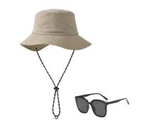 SLAXJNE 1 Chapeau De Soleil Pliable, 1 Paire De Lunettes De Soleil, Chapeau De Pêche D'Été, Chapeau De Plage De Couleur Unie, Chapeau De Protection Solaire Respirant Et Confortable