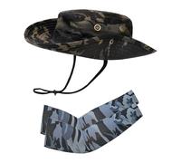SLAXJNE 1 Chapeau De Soleil pour Hommes, 1 Paire De Manches, Chapeau De Jungle pour Hommes, Chapeau De Soleil Camouflage, Chapeau De Soleil D'Été