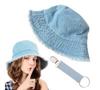 SLAXJNE 1 Chapeau Seau en Jean Et 1 Pince À Chapeau, Chapeau De Soleil pour Femme, Chapeau De Soleil Polyvalent, Chapeau De Mode pour Femme, Chapeau De Soleil Décontracté, Chapeau Anti-Perte