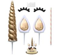 SLAXJNE 1 Ensemble De Décorations De Gâteaux en Corne d'animal Doré, Décorations De Gâteaux Réutilisables, Décorations De Gâteaux pour Filles, Décorations De Gâteaux Mignonnes