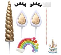 SLAXJNE 1 Ensemble De Toppers De Gâteau en Corne d'animal Doré, Toppers De Gâteau, Toppers De Gâteau Arc-en-Ciel, Toppers De Gâteau d'anniversaire Dorés, Bougies De Fête