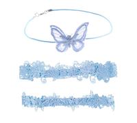 SLAXJNE 1 Paire De Jarretières De Mariage, 1 Tour De Cou, Jarretières Bleues, Jarretières Décoratives pour Femmes, Jarretières en Dentelle pour Filles