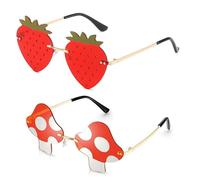 SLAXJNE 1 Pièce De Lunettes De Soleil Fraise Et 1 Pièce De Lunettes De Soleil Champignon, Lunettes Créatives Sans Monture, Lunettes De Soleil De Fête, Lunettes De Soleil Tendance, Lunettes De Mode