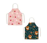 SLAXJNE 1 Tablier Fraise, 1 Tablier Renard, Tablier De Cuisine pour Enfants, Tablier Anti-Taches, Tablier Dos Nu, Joli Tablier Imprimé, Tablier De Cuisine, Tablier De Jardinage