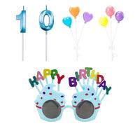 SLAXJNE 2 Bougies Numérotées, 2 Inserts De Gâteau Colorés, 1 Verre d'anniversaire, Décorations De Gâteaux Créatives, Ornements De Décoration De Gâteaux, Accessoires De Gâteaux