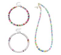 SLAXJNE 2 Bracelets De Perles Colorées, 1 Collier De Perles Colorées, Bijoux Bohèmes, Bracelet Réglable, Collier Tendance Et Polyvalent, Bijoux Mignons pour Filles