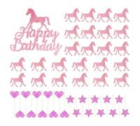SLAXJNE 25Pcs Toppers De Gâteau De Cheval Rose, 20Pcs Toppers De Gâteau De Cheval Rose, Toppers De Gâteau De Cheval, Décorations D’Anniversaire De Cheval, Décorations De Fête D’Anniversaire De Cheval