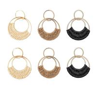 SLAXJNE 3 Paires De Boucles d'oreilles pour Femmes Style Boho Boucles d'oreilles Pendantes Boucles d'oreilles en Rotin Boucles d'oreilles Rondes Boucles d'oreilles Vintage Boucles d'oreilles De Plage