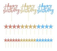 SLAXJNE 33 Pièces De Décorations De Gâteau d'anniversaire, 3 Ensembles D'Inserts De Gâteau d'anniversaire, Inserts D'Étoiles, Inserts De Gâteau Brillants, Accessoires De Gâteau, Décoration De Gâteau