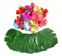 SLAXJNE 60 Pièces Décorations de Fête Tropicales et Hawaïennes avec Palmiers et Hibiscus