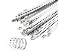 SLAXJNE Attaches De Câble en Acier Inoxydable 100 Pièces, Attaches De Câble Polyvalentes, Outils d'attache De Câble en Métal, Attaches De Câble Autobloquantes Résistantes Aux Hautes Températures