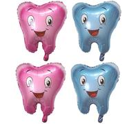 SLAXJNE Ballons À Dents 4 Pièces, Ballons En Forme De Dents Souriantes, Bleu Et Rose, Dentaires, Adaptés Aux Anniversaires D'Enfants