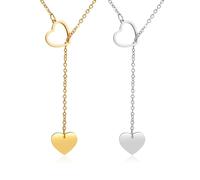 SLAXJNE Chaîne De Clavicule Pendentif D'Amour 2Pcs, Collier En Forme De Cœur, Chaîne En Or, 40 + 7 Cm, Acier Inoxydable, Unisex