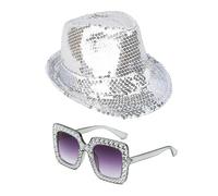 SLAXJNE Chapeau À Paillettes et Lunettes - Décoration De Fête De Bal Disco Pour Femmes Et Hommes