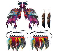SLAXJNE Ensemble De Déguisement De Fête 3 Pièces, Bracelets En Plumes Pour Femmes, Foulards Habillés Pour Femmes, Ensemble De Tenues De Festival