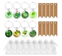 SLAXJNE Étiquettes De Trèfle À Quatre Feuilles 8Pcs, Étiquettes En Papier Kraft 10Pcs, Sacs De Gaze 8Pcs, Étiquettes De Sac À Dos, Étiquettes Décoratives, Porte-Clés D’Étiquettes De Feuilles Vertes