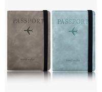 SLAXJNE Housse De Protection en Cuir pour Passeport, 2 Pièces, Porte-Carte pour Passeport, Portefeuille pour Passeport Portable, Bande Élastique