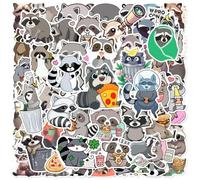 SLAXJNE Lot de 100 autocollants de dessin animé raton laveur, imperméables, durables, différents designs, pour skateboards, bagages, cahiers, multicolore
