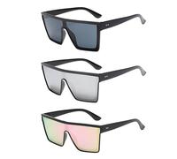SLAXJNE Lot De 3 Lunettes De Soleil À Monture Carrée, Lunettes De Soleil Une Pièce À Grande Monture, Lunettes De Style Urbain Tendance, Pare-Soleil Tendance, Adaptées Aux Garçons Et Aux Filles