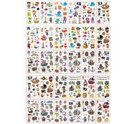 SLAXJNE Lot de 30 autocollants de tatouage pirate, adaptés pour bras, fêtes et dessins animés, imperméables, multicolores