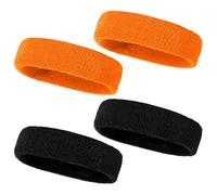 SLAXJNE Lot De 4 Bandeaux Absorbant La Transpiration, Tricotés, Élastiques, Adaptés pour La Course, Le Cyclisme, Le Football, Etc. - Pour Tous Les Ages, Unisex, Multisports - Orange, Noir - 5x18 cm