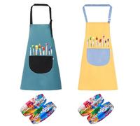 SLAXJNE Pack De 2 Tabliers De Peinture Pour Enfants, 2 Paires De Manches, Tabliers De Cuisine Pour Garçons Et Filles, Tabliers De Pâtisserie, Tabliers Réglables