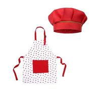 SLAXJNE Tablier Enfant Fraise 1 Pièce avec Toque Enfant 1 Pièce, Tablier Anti-Taches, Tablier Licou, Tablier avec Poches, Tablier De Cuisine, Set De Cuisine pour Enfants