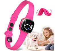 SLAYKAM Collier anti-aboiement pour chien avec sangle en silicone pour chiens de petite, moyenne et grande taille, tendance et léger, avec bip et vibration, sensibilité 8, rose pêche