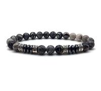 SLCHJX Bijoux de charme Bracelets perlées, bracelets perlées perles de pierre à rayures noires naturelles Bangles 4 pendentifs ronds argentés