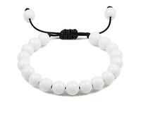 SLCHJX Bracelet agate blanche pour femme, délicat et vintage, bracelet réglable en perles boules de 8mm.