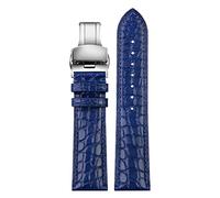 SLCHJX Bracelet de luxe en cuir souple bleu avec fermoir papillon 18 20 mm 22 mm pour homme, 20 mm
