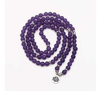 SLCHJX Bracelet De Mode 108 Perles À La Main en Perles Hommes Femmes Collier Améthyste Perle Lotus Pendentif Simple Personnalité Mode Bijoux Rétro