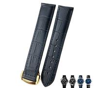 SLCHJX Bracelet de montre en cuir de vache pour Omega Seamaster 300 Speedmaster 18 mm, 19 mm, 20 mm, Bleu / doré, 18mm