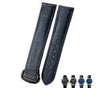 SLCHJX Bracelet de montre en cuir de vache pour Omega Seamaster 300 Speedmaster 18 mm, 19 mm, 20 mm, Bleu, noir, 20mm