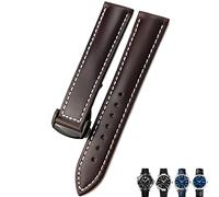 SLCHJX Bracelet de montre en cuir de vache pour Omega Seamaster 300 Speedmaster 18 mm, 19 mm, 20 mm, Marron foncé/noir, 19mm
