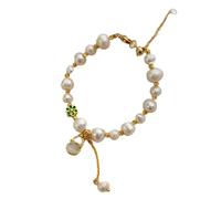 SLCHJX Bracelet de perles d'eau douce naturelle baroque perle fing shui Stone de la pierre chanceuse chanceuse wu lou charme pendant émail flor