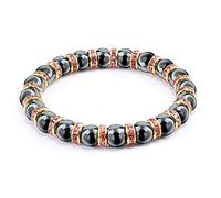 SLCHJX Bracelet de perles d'hématite classique pour hommes et femmes, perles de yoga noires, mantra, prière, bracelet de bouddha pour femmes et hommes, bijoux 20 cm, perceuse rose