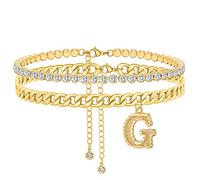 SLCHJX Bracelets de la cheville pour femmes 14k plaqués à l'or à la cheville initiale cz chaîne de cheville tennis lien cubain cheville